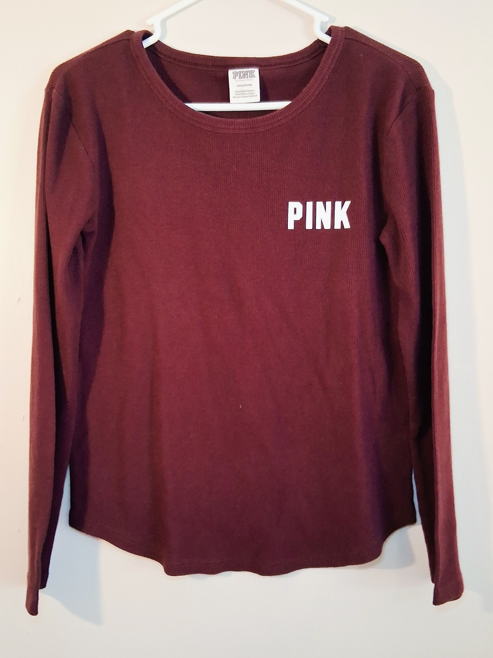 PINK Victoria's Secret Womens' Long-Sleeve Crewneck Top - Burgundy Size Small